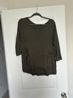 Papermoon Black and Cream Striped Scoop-Neck Tunic